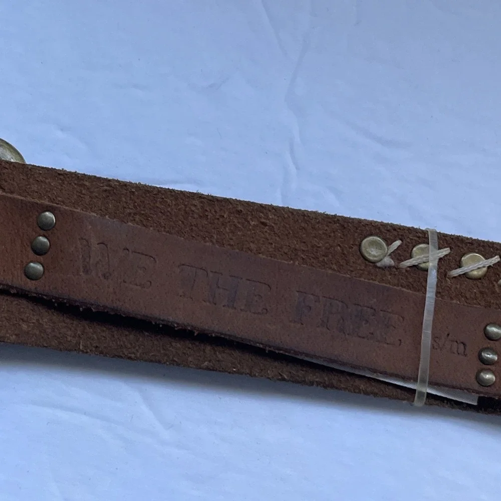 We The Free Alpine Studded Leather Belt Brown Brass Buckle M Boho Festival Y2K
